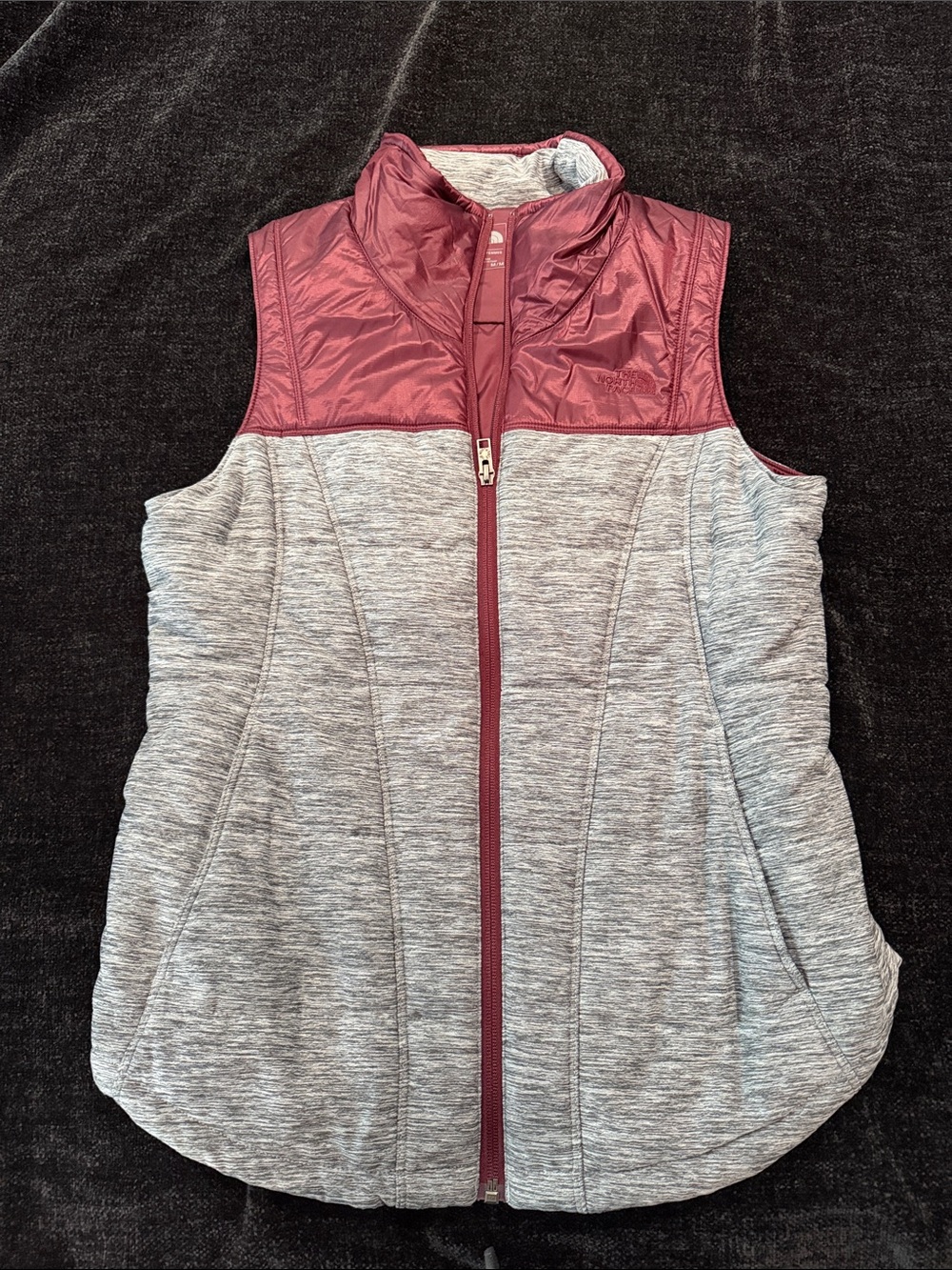 The North Face Heather Gray Vest with Burgundy Yoke